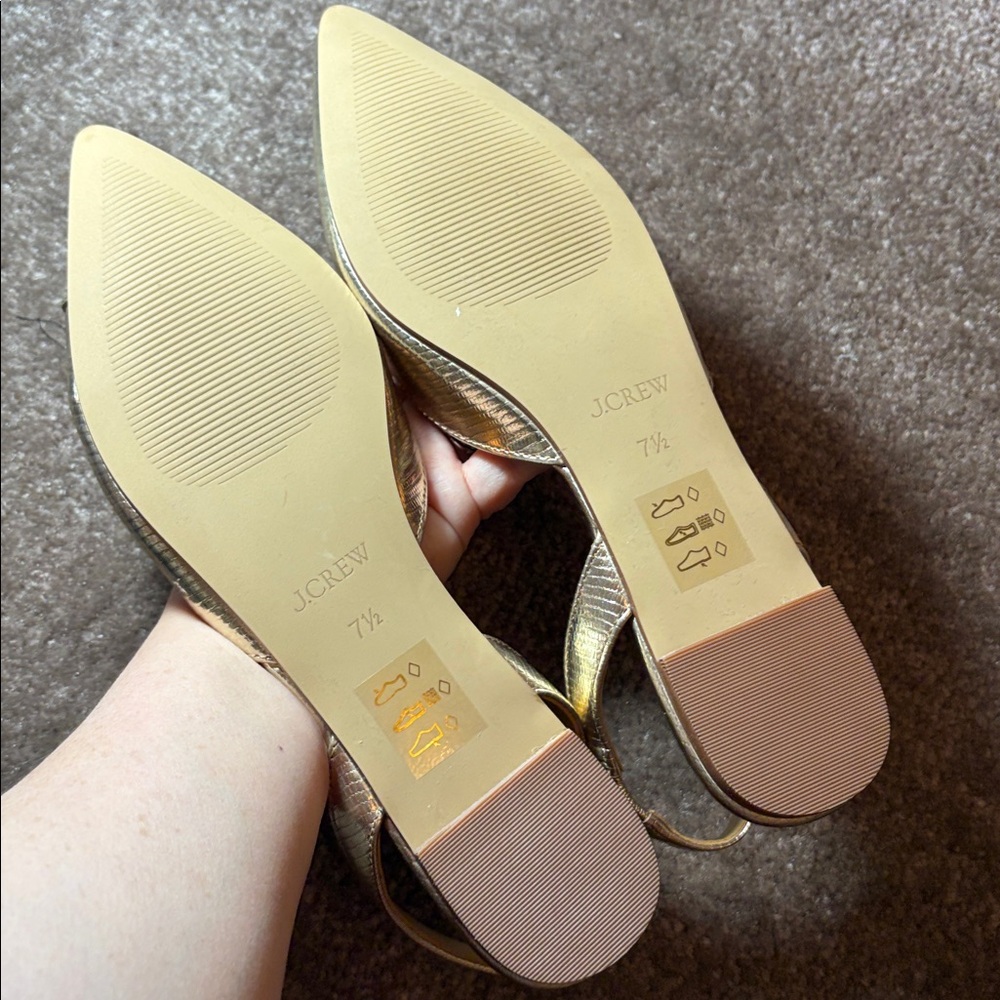 J. Crew gold metallic pointy toe slingback flats - Picture 7 of 8